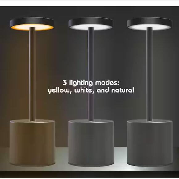 Black LED Touch Table Lamp Wireless Rechargeable w/ Dimmer 10.25 in - Picture 4 of 8